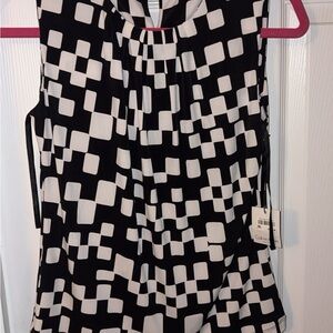 Calvin Klein Black and White Graphic Sleeveless Blouse